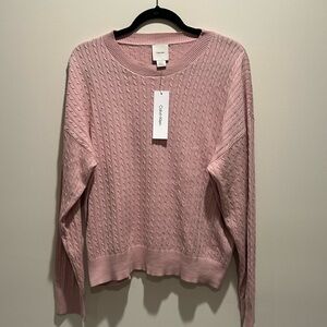 NWT Calvin Klein Cable Knit Sweater Women’s size XL 100% Cotton Blush